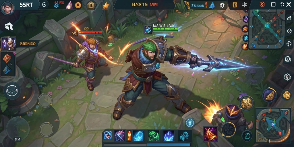 Screenshot dari aksi intens dalam gameplay 55RT MOBA.