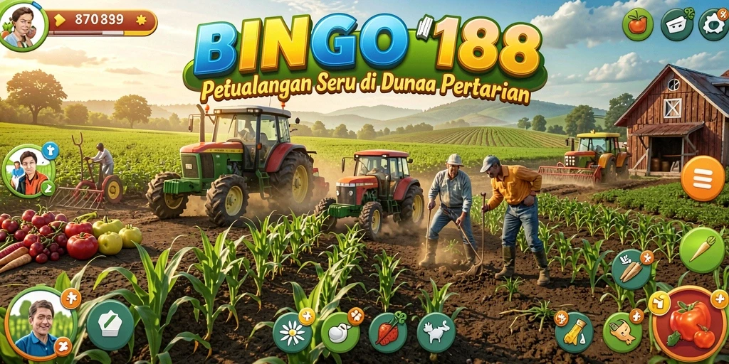Tampilan gameplay seru di <strong>BINGO188</strong> menampilkan lahan pertanian yang subur.
