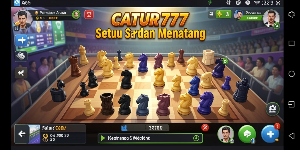 Tampilan gameplay seru dari CATUR777 yang menampilkan papan catur dinamis.