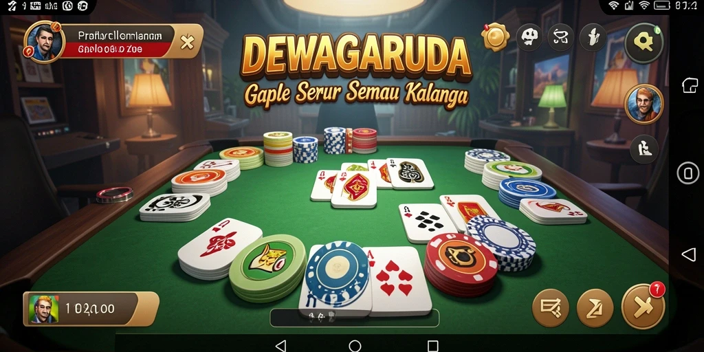 Tampilan gameplay seru dari DEWAGARUDA yang menampilkan pemain bersaing di Gaple.