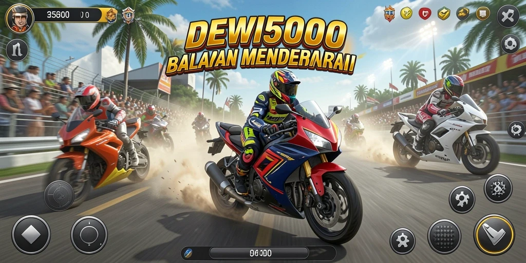 Tampilan gameplay seru dalam balapan motor DEWI5000.