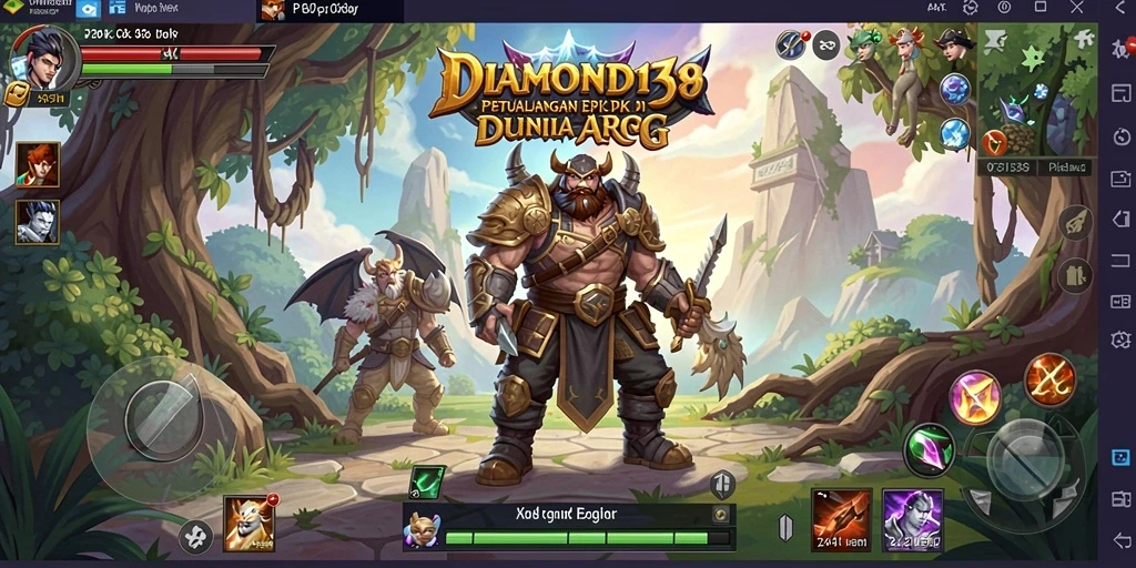 Tangkapan layar gameplay DIAMOND138 menampilkan pertarungan yang seru dan dunia yang indah.