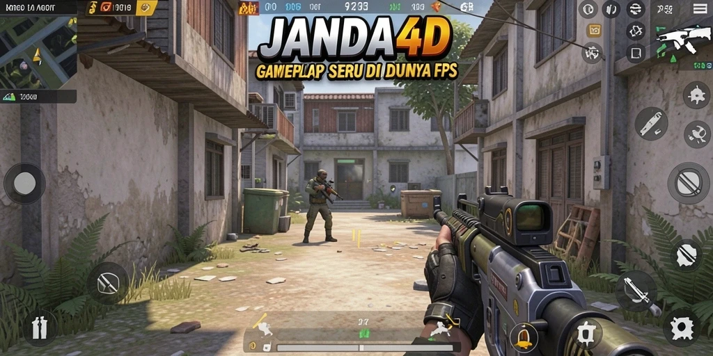 Screenshot JANDA4D menampilkan aksi intens di medan perang FPS.