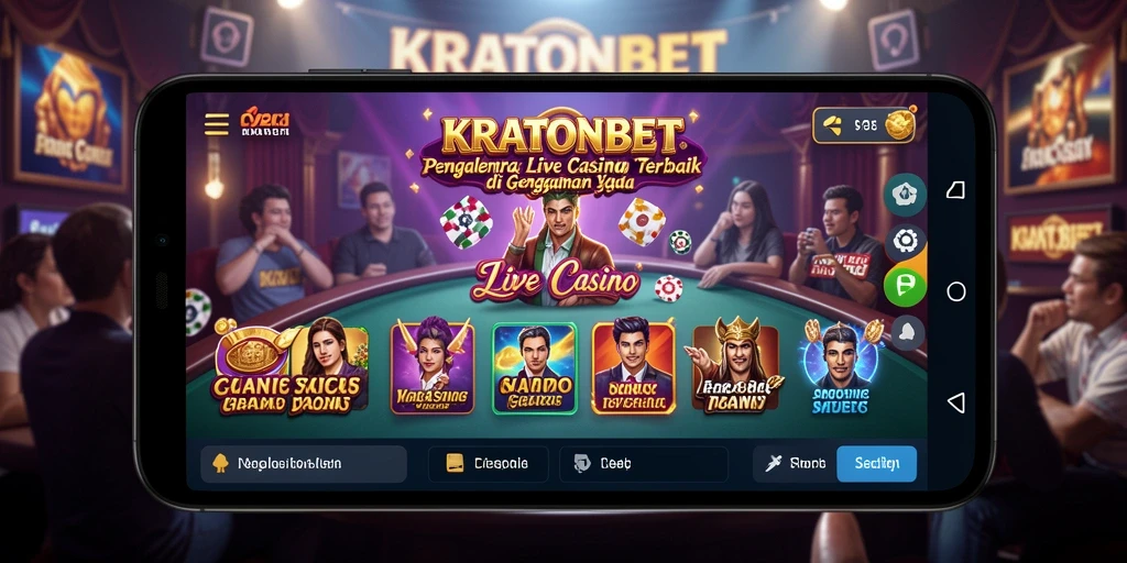 Screenshot gameplay KRATONBET menunjukkan dealer langsung dan suasana kasino yang nyata.