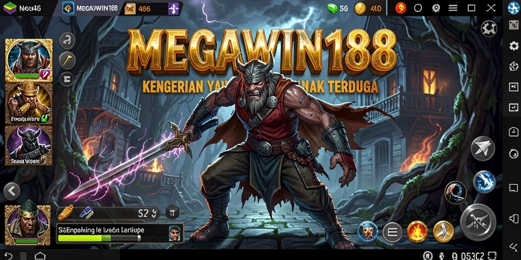 Tampilan gameplay menegangkan dari MEGAWIN188 dengan kegelapan dan monster.