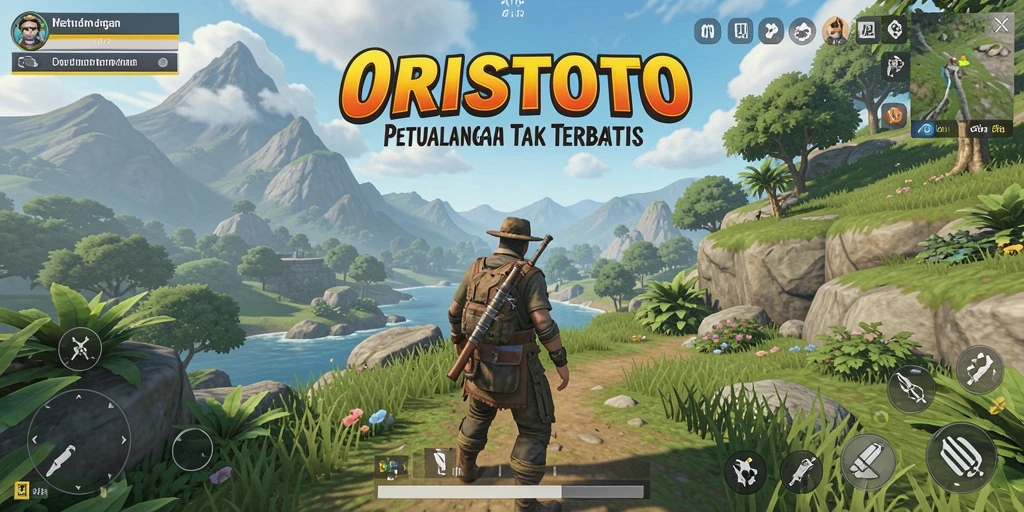 Screenshot gameplay ORISTOTO yang menampilkan eksplorasi dunia terbuka yang luas.