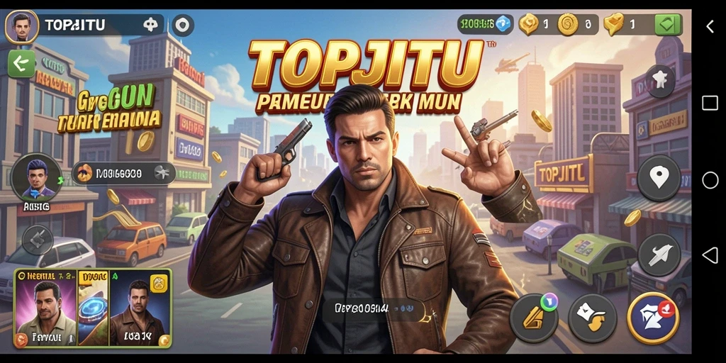 Tampilan gameplay menarik dari TOPJITU dengan elemen Tycoon.