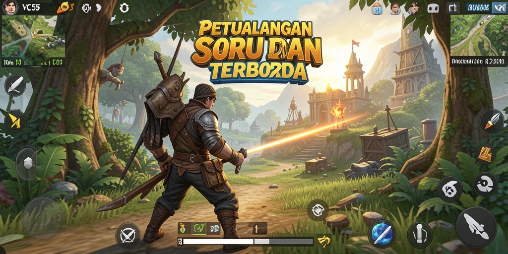 Screenshot menunjukkan pemain menjelajahi dunia terbuka yang indah dalam VC55.